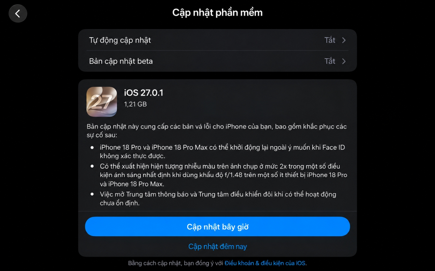 iOS 27.0.1 Sửa Lỗi Face ID và Tự Khởi Động Trên iPhone 18 Pro
