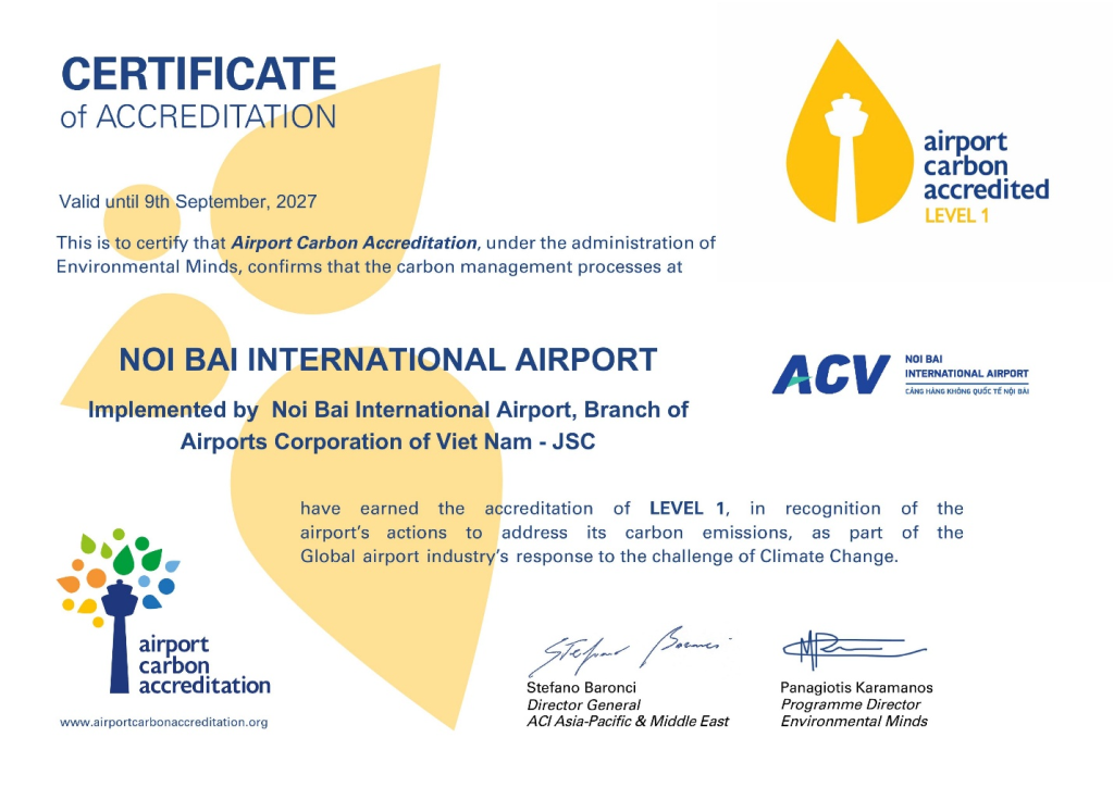 Sân bay Nội Bài đạt chứng nhận carbon: bước ngoặt cho hạ tầng sân bay xanh