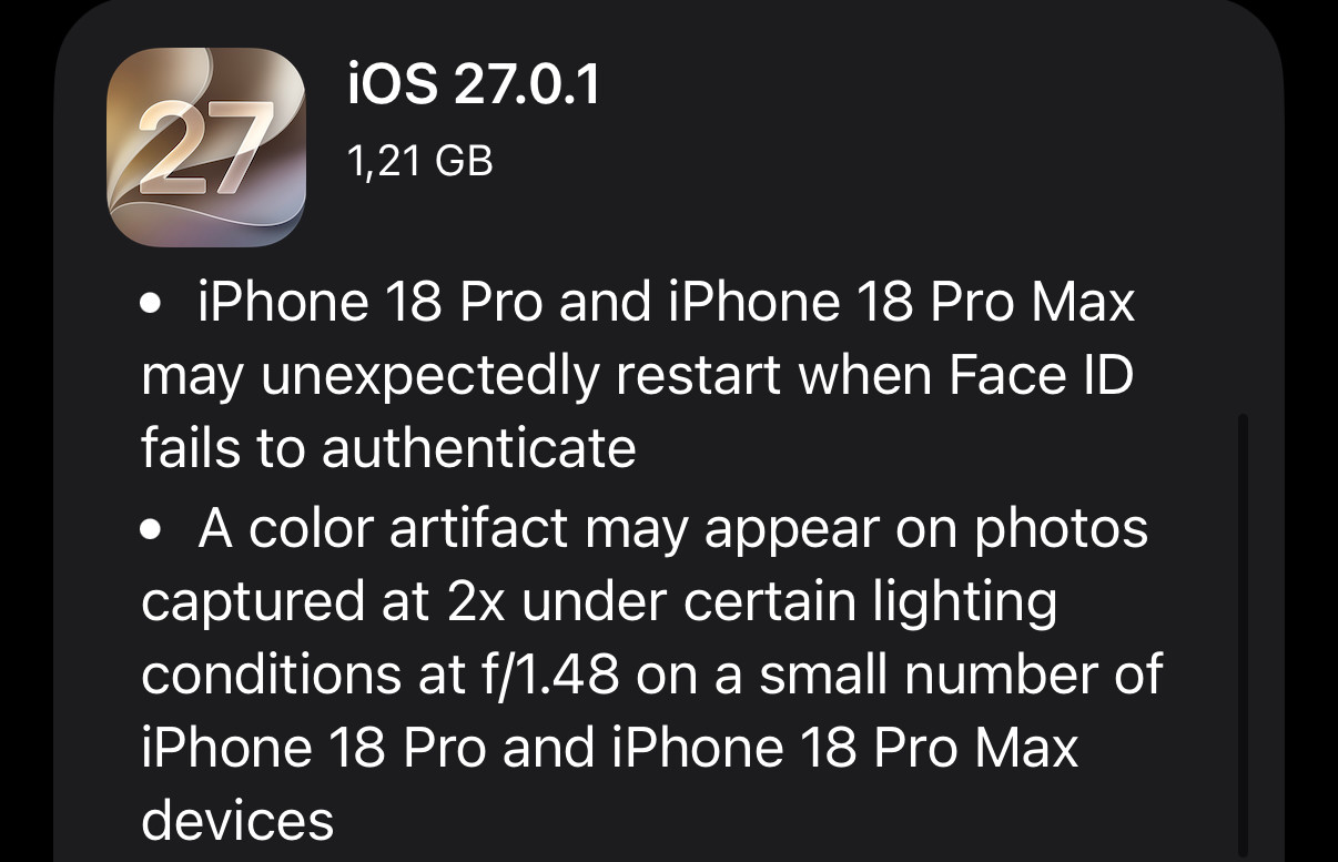 Apple phát hành iOS mới khắc phục lỗi camera và khởi động lại trên iPhone 18 Pro