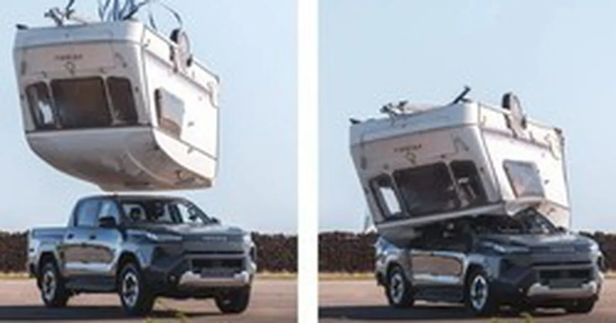 Toyota Hilux điện chịu cú rơi caravan 760kg: thông điệp an toàn cấu trúc và hệ thống điện
