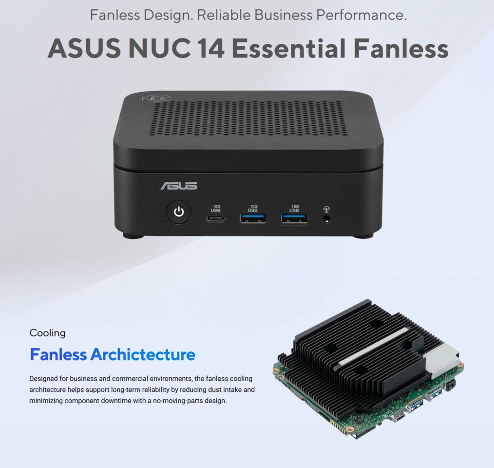 ASUS NUC 14 Essential Fanless: lựa chọn yên tĩnh cho văn phòng
