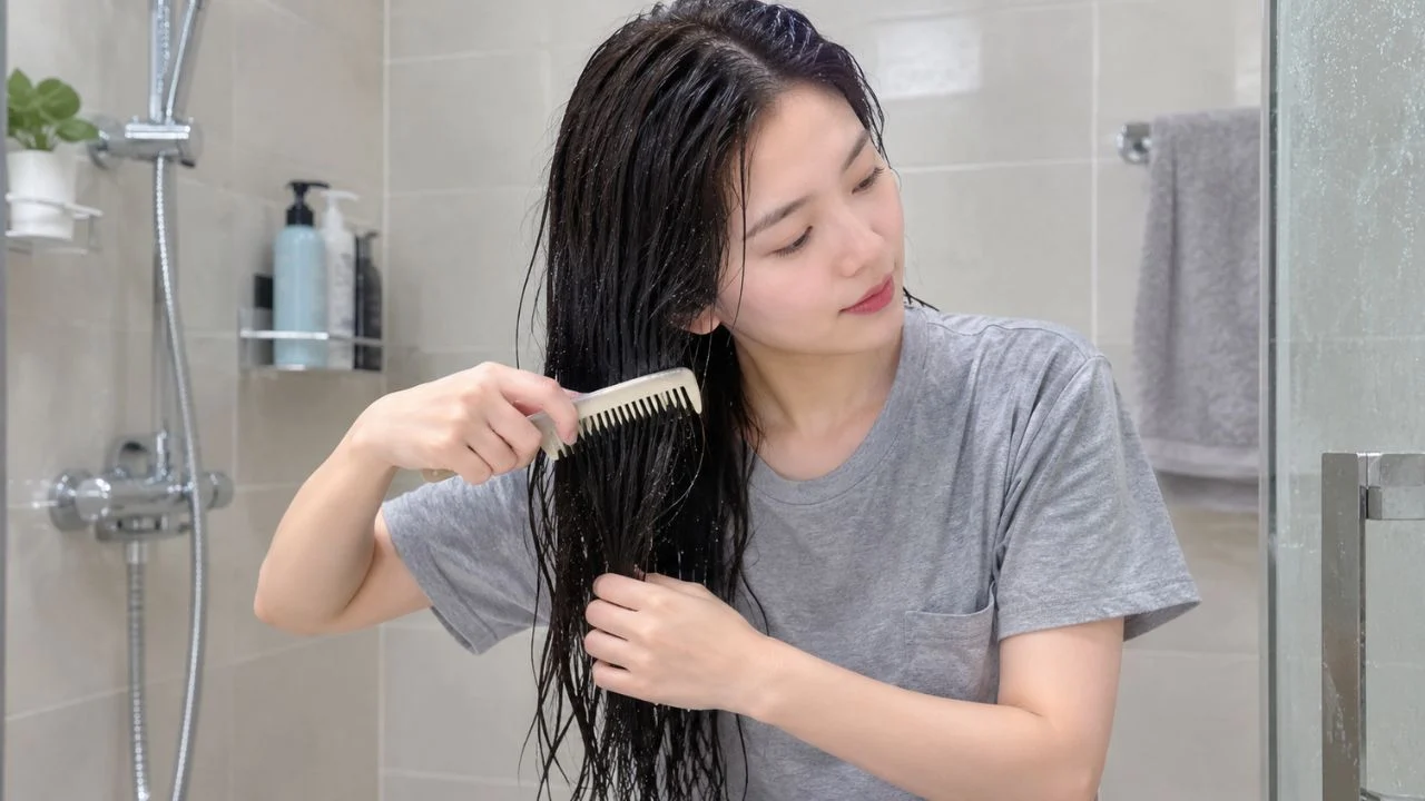 Chải tóc đúng cách khi gội đầu để tránh rối gãy