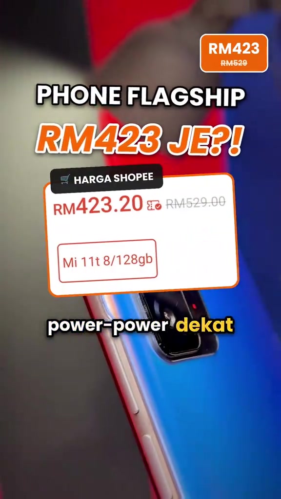 Kad harga Shopee menunjukkan Mi 11T 8/128GB pada RM423.20 dengan harga coret RM529.00
