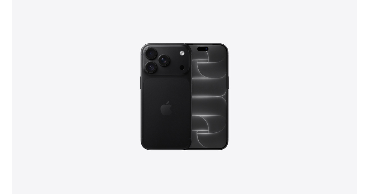 iPhone 18 Pro warna Black, pandangan belakang dengan tiga kamera Fusion dan pandangan depan