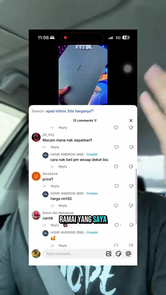 Tangkap skrin ruangan komen page palsu: soalan macam mana nak dapatkan dijawab cara nak beli pm wssap dekat bio, dan soalan price dijawab harga rm155