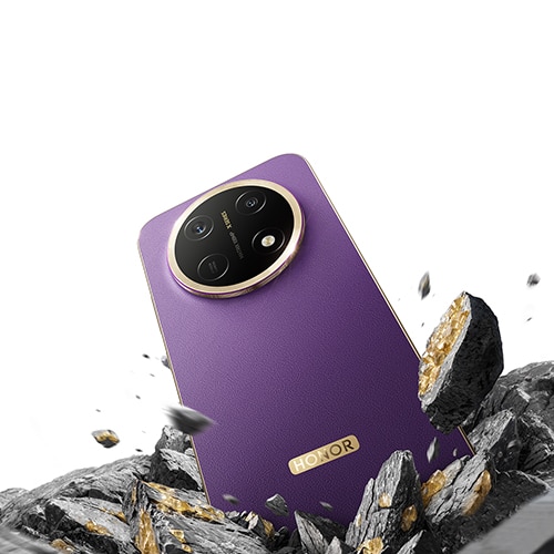 Render rasmi HONOR X9e Pro warna ungu dengan modul kamera bulat besar di bahagian belakang