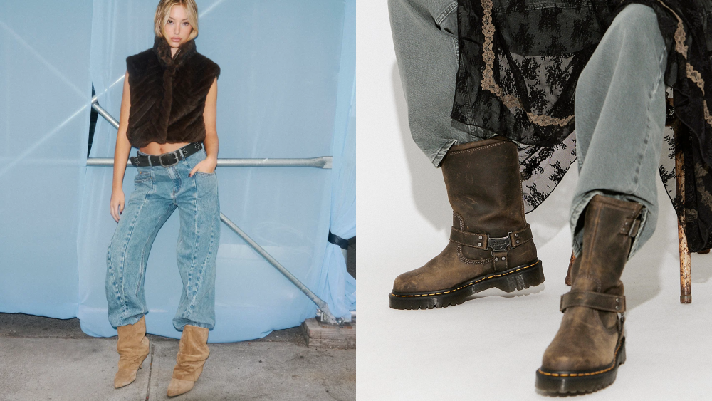 Giày búp bê nâu và boot mùa thu: công thức hoàn hảo với quần jean