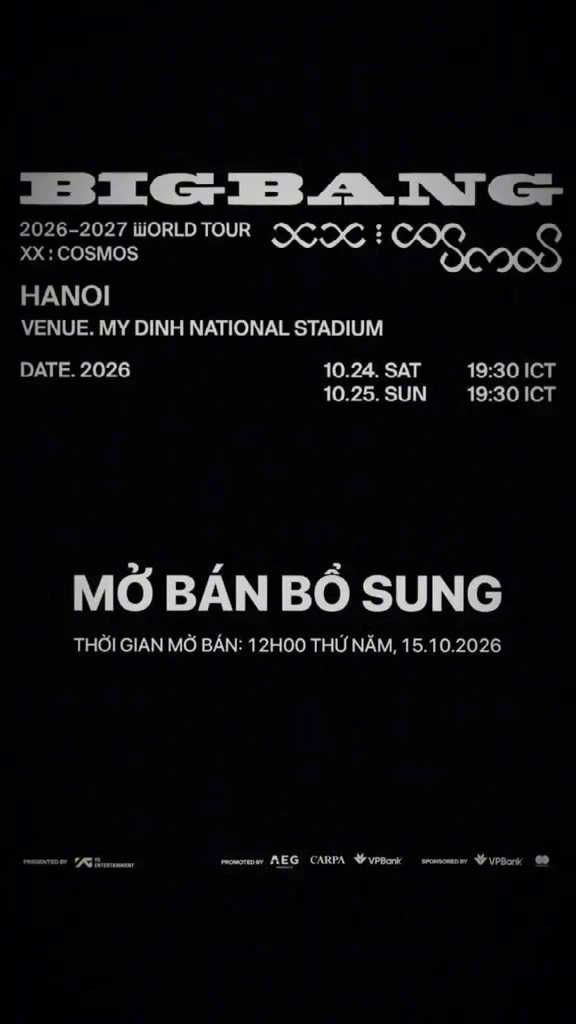 Giá vé bổ sung concert BIGBANG Hà Nội 24–25/10: mười hạng 1–10,5 triệu đồng và cách mua trên CTicket