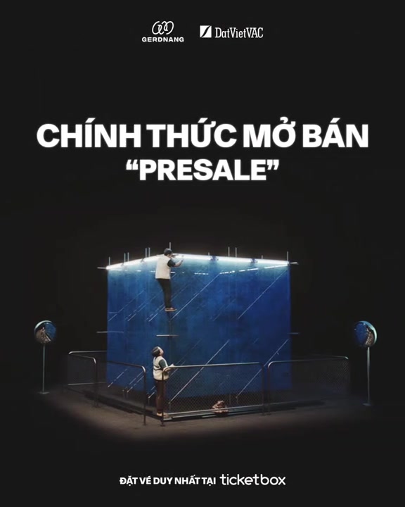 Đồ họa thông báo chính thức mở bán presale concert Mắt Nhắm Mắt Mở với khối lập phương xanh và dòng chữ đặt vé duy nhất tại Ticketbox
