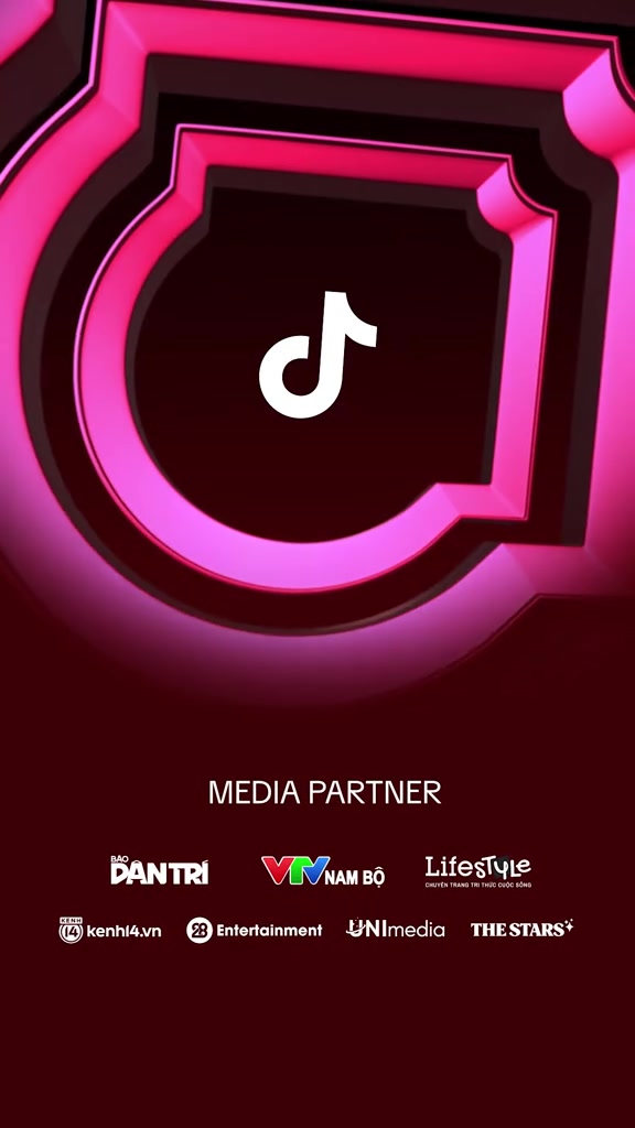 Khung hình liệt kê đối tác truyền thông của TikTok Awards SEA 2026 tại Việt Nam gồm Dân Trí, VTV Nam Bộ, LifeStyle, Kenh14, 28 Entertainment, UNI media và The Stars