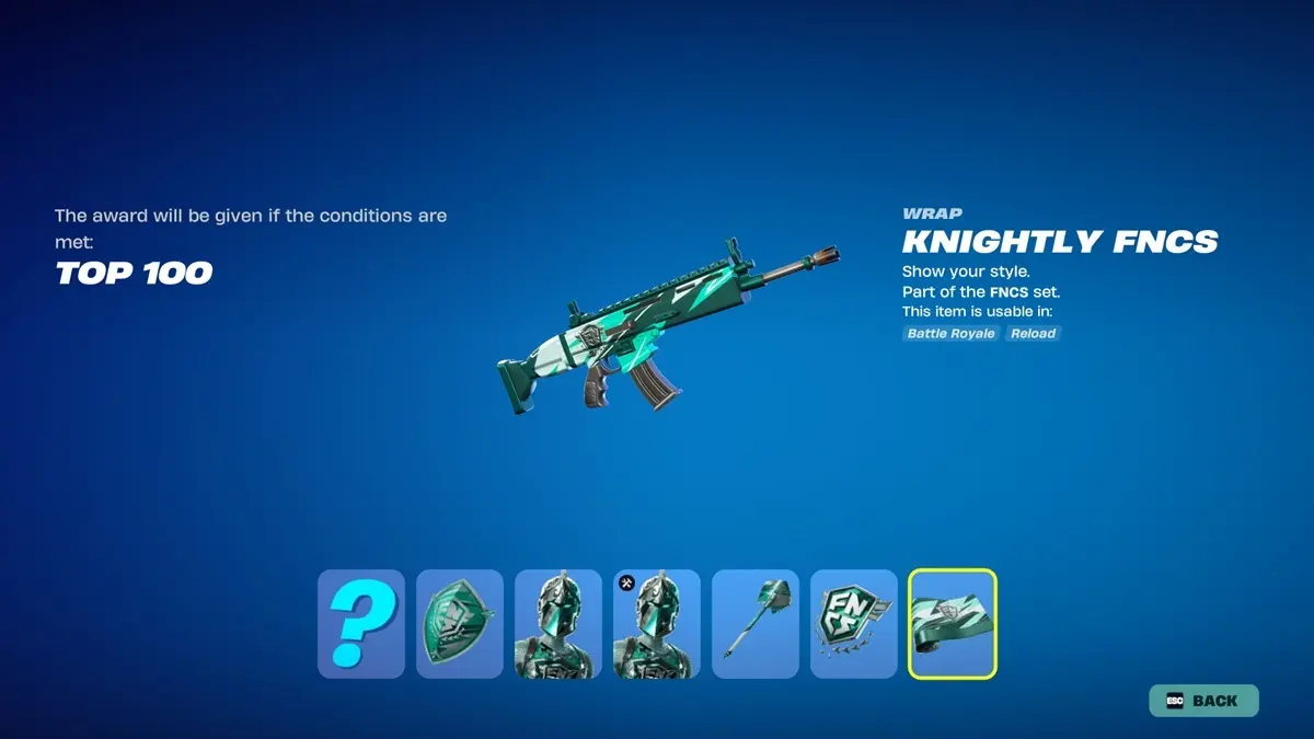 Cách nhận skin Champion FNCS Teal Knight miễn phí trong Fortnite