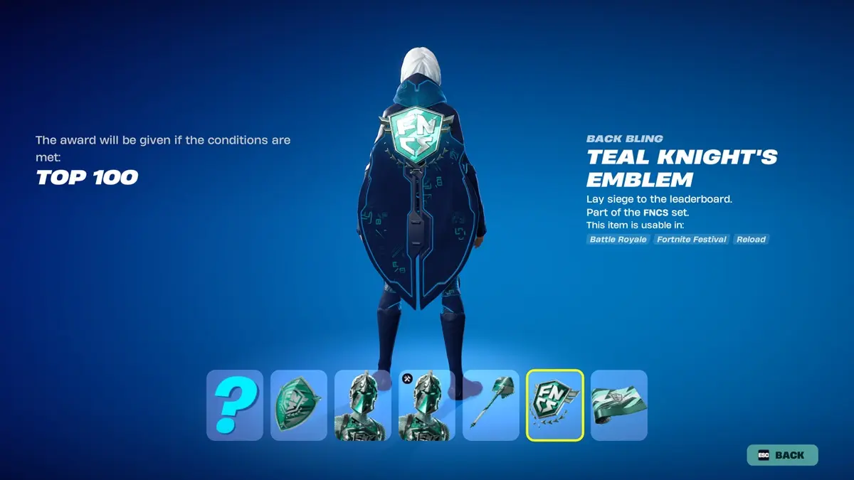 Cách nhận skin Champion FNCS Teal Knight miễn phí trong Fortnite