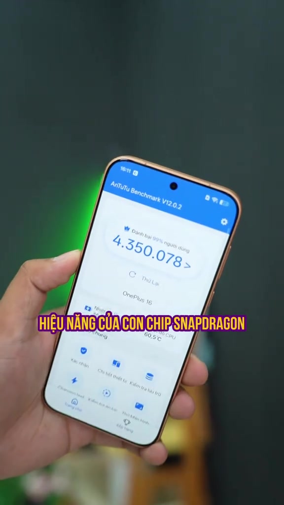 Màn hình OnePlus 16 hiển thị điểm AnTuTu Benchmark V12 là 4.350.078