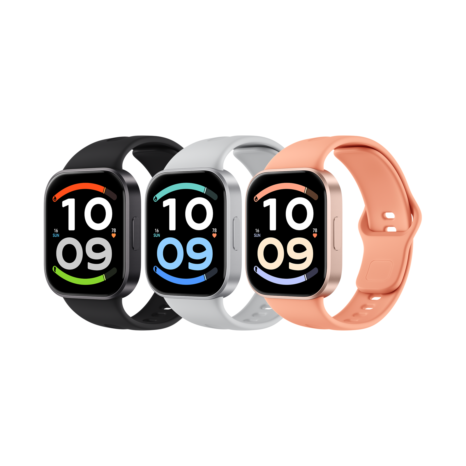 Tiga unit Redmi Watch 6 Active warna hitam, perak dan rose gold daripada laman rasmi Xiaomi Malaysia