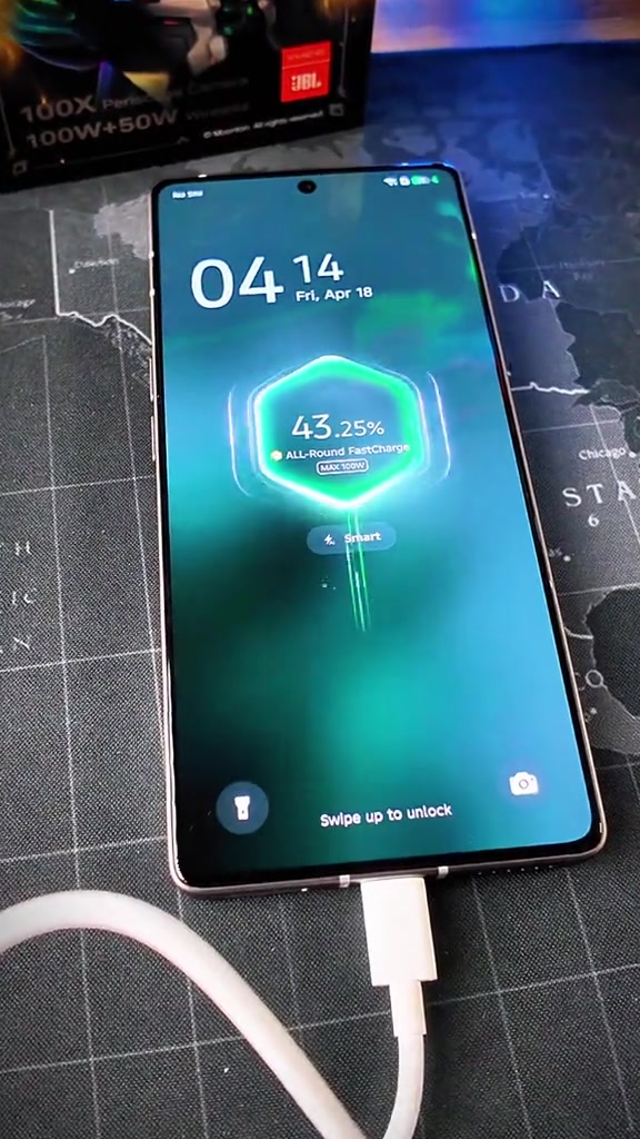 Skrin Infinix Note 50 Pro+ 5G menunjukkan animasi pengecasan ALL-Round FastCharge maksimum 100W semasa telefon dicas