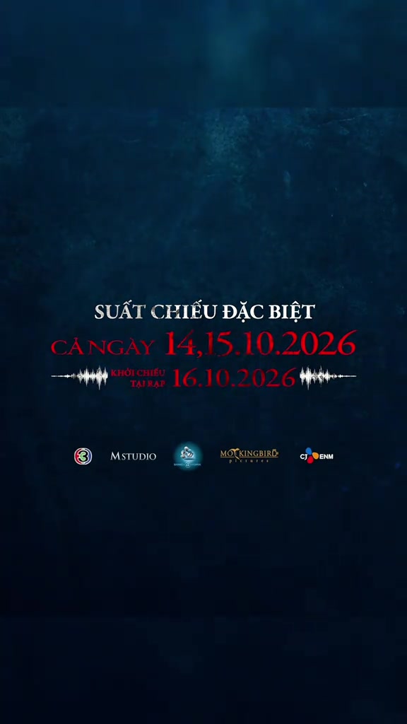 Card thông báo của nhà phát hành: suất chiếu đặc biệt cả ngày 14 và 15/10/2026, khởi chiếu tại rạp ngày 16/10/2026, kèm logo MStudio, Mockingbird Pictures và CJ ENM