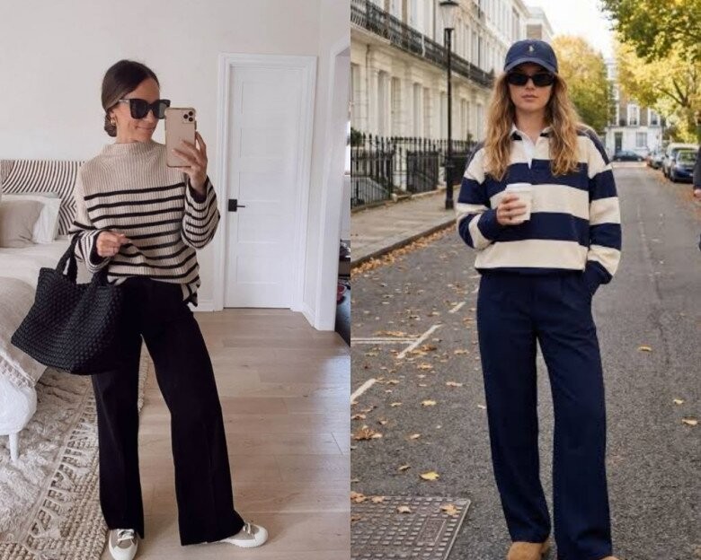 Cách phối áo len kẻ preppy đi làm: Tươi trẻ mà vẫn thanh lịch