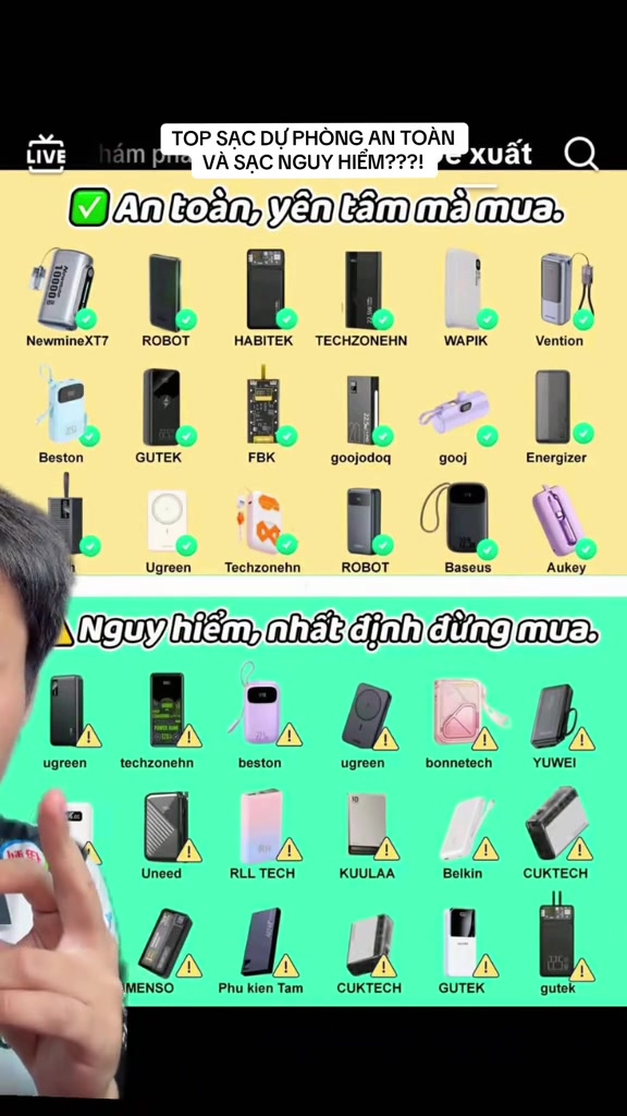 Bảng xếp hạng sạc an toàn và sạc nguy hiểm truyền tay trên mạng, cùng một hãng xuất hiện ở cả hai cột