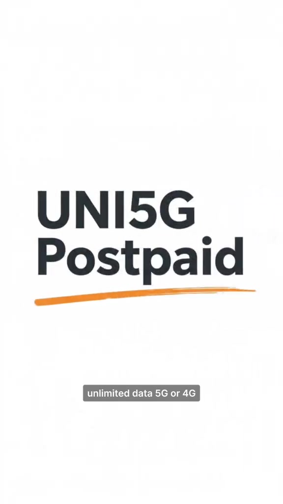 Kad putih bertulis UNI5G Postpaid dengan nota unlimited data 5G or 4G
