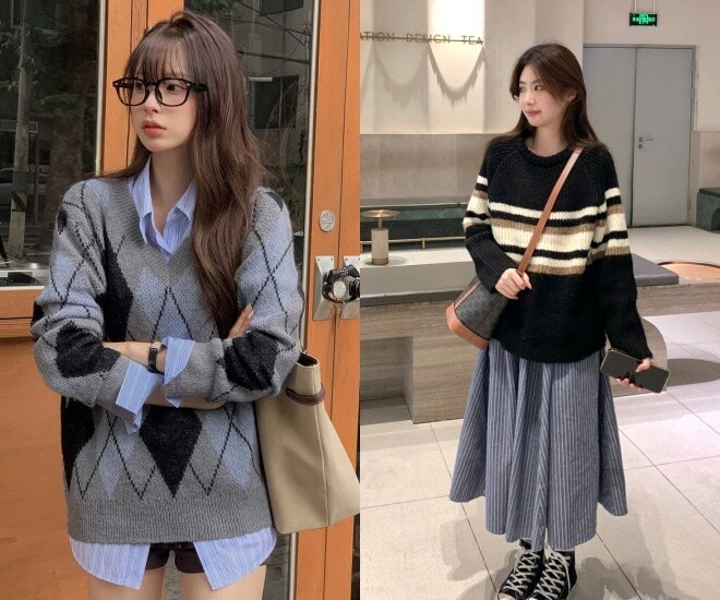 Cách phối áo len kẻ preppy đi làm: Tươi trẻ mà vẫn thanh lịch
