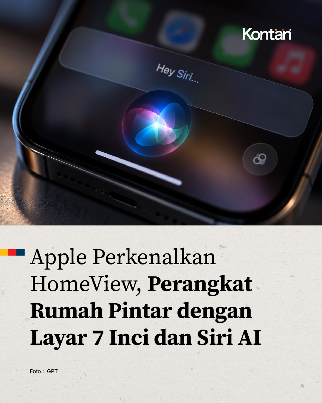 Màn hình iPhone hiện hoạt ảnh Siri với dòng chữ Hey Siri, minh họa cho trợ lý giọng nói của Apple