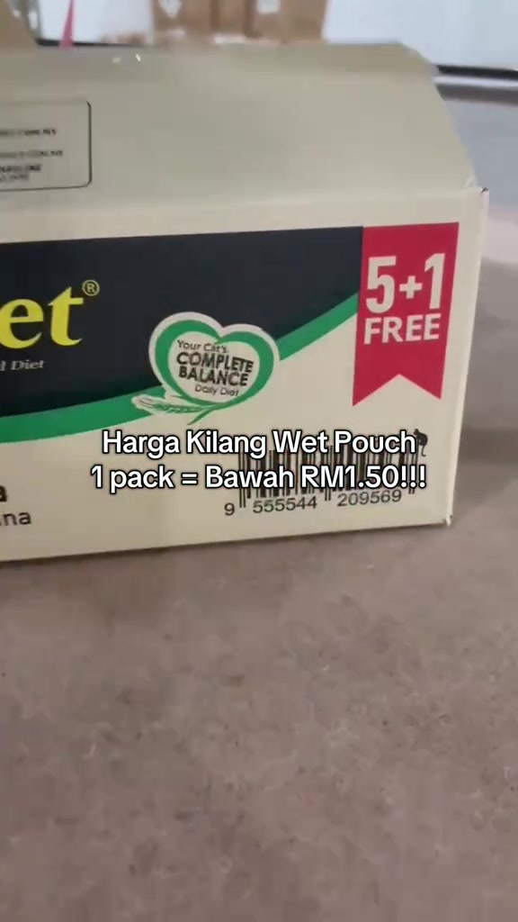 Kotak wet pouch ProDiet dengan tulisan harga kilang bawah RM1.50 sepek