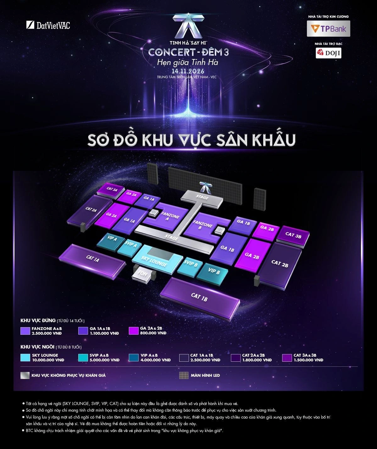 Giá vé concert Tinh Hà Say Hi Đêm 4 15/11 tại VEC Hà Nội: pre-sale đóng 23:59 hôm nay 19/10, mở bán 21/10
