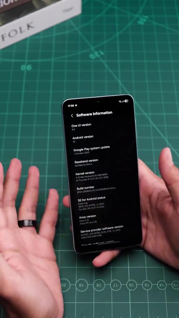 Skrin Samsung Galaxy A07 5G papar menu Software information dengan One UI 8.0 dan Android 16