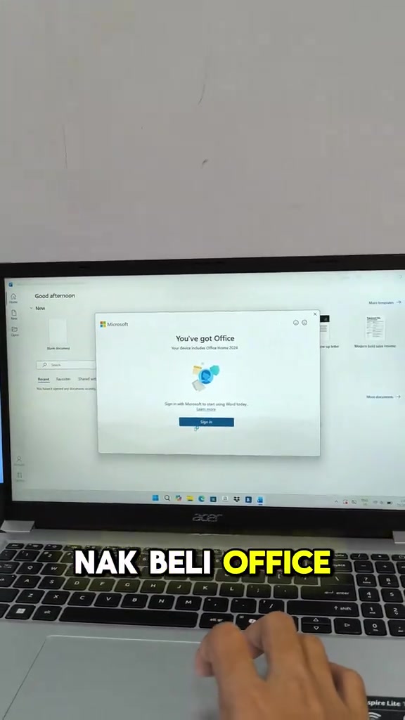 Skrin laptop Acer memaparkan tetingkap Microsoft bertulis You've got Office, Office Home 2024