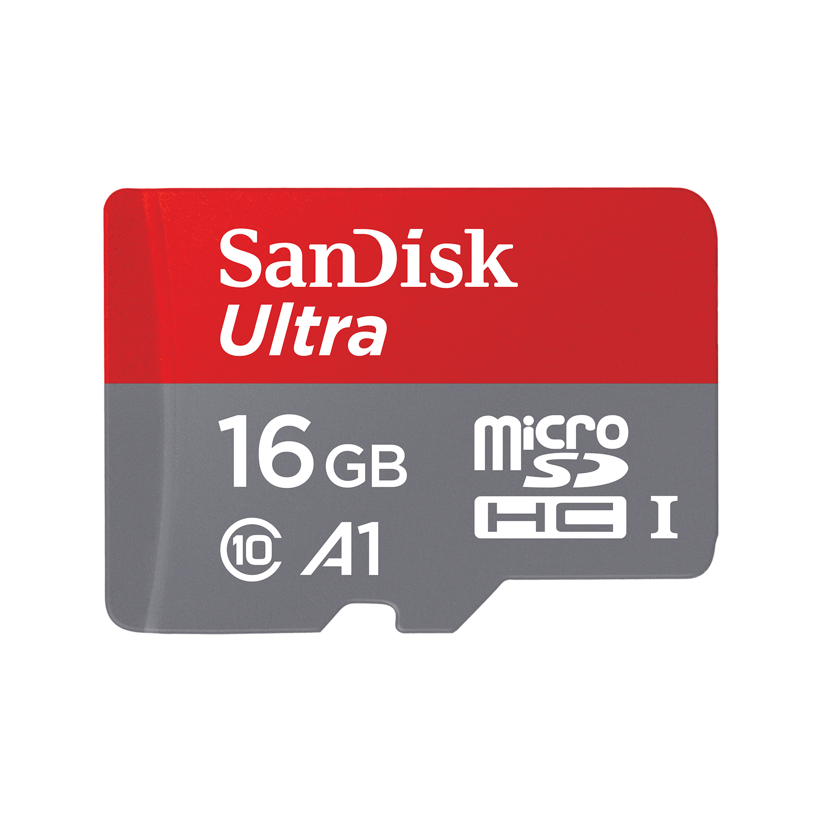 Kad microSD SanDisk Ultra dengan jenama, kapasiti 16GB dan kelas kelajuan Class 10 A1 bercetak pada label