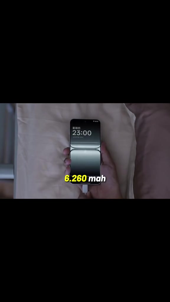 Bàn tay cầm OnePlus 13T đang cắm cáp sạc trên nền ga giường, màn hình khóa hiện 23 giờ