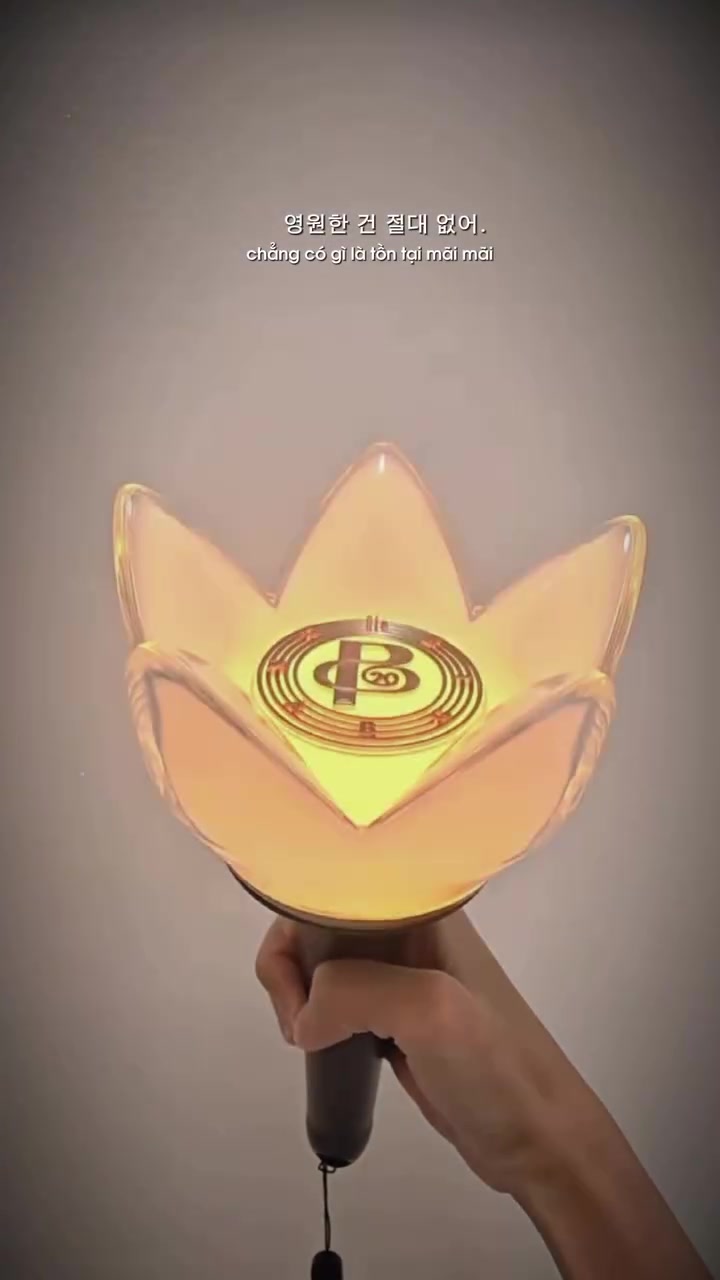 Lightstick hình vương miện hoa của BIGBANG phát sáng vàng ấm trong lòng bàn tay