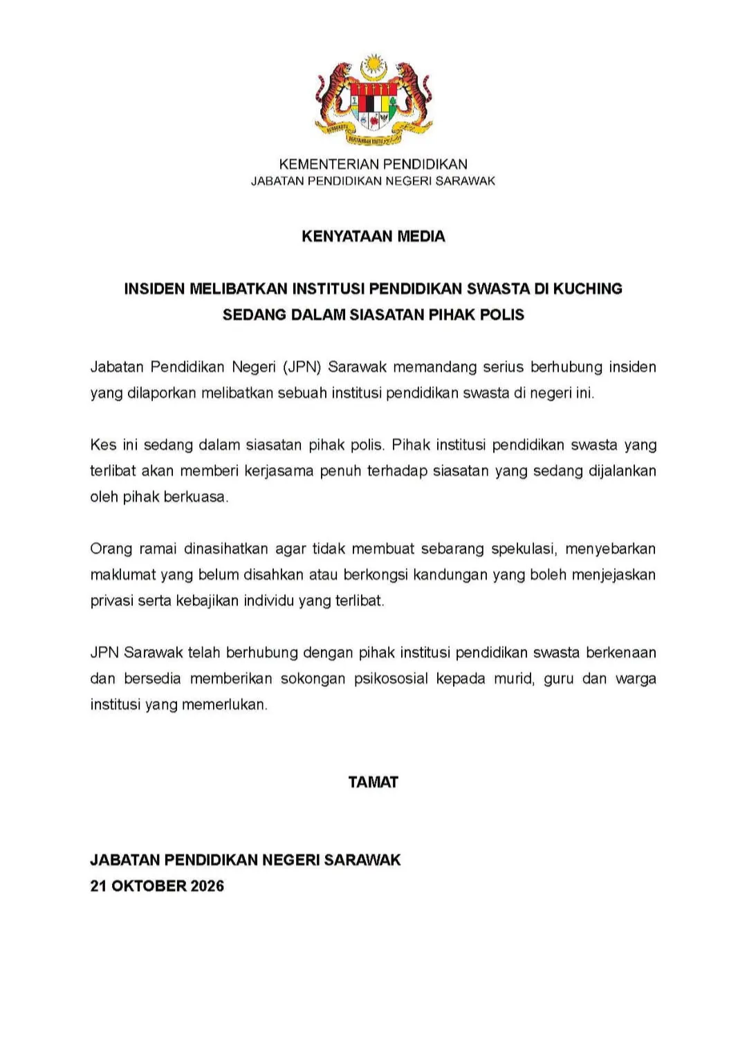 Sekolah Swasta Perketat Keselamatan Selepas Insiden Keganasan