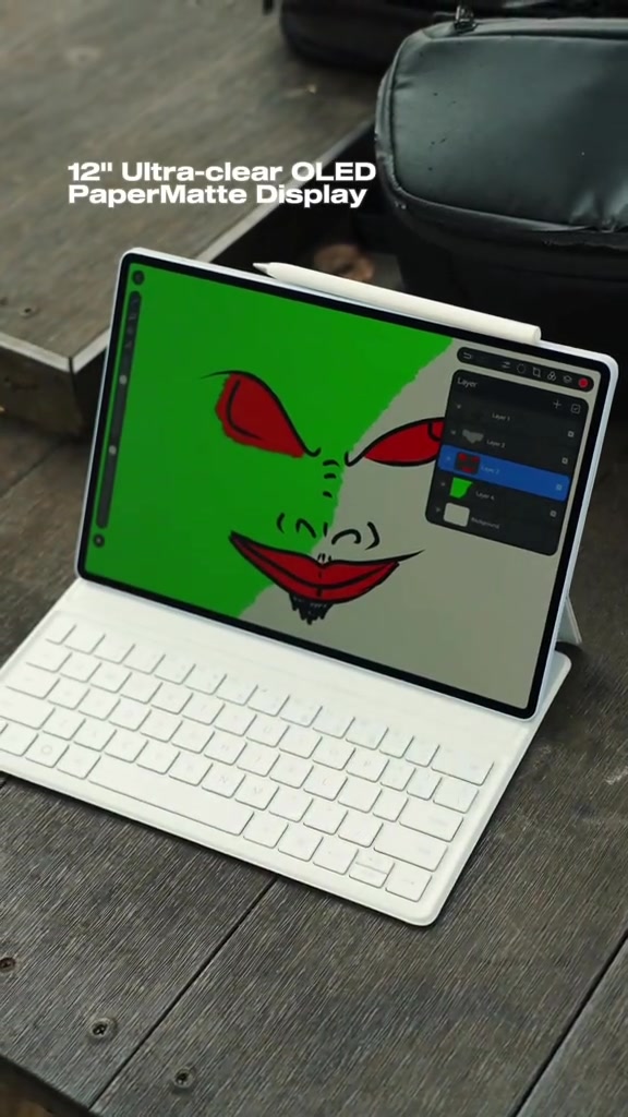 HUAWEI MatePad Air dengan keyboard putih papar app lukisan berlapis-lapis, dengan kapsyen 12 inci Ultra-clear OLED PaperMatte Display