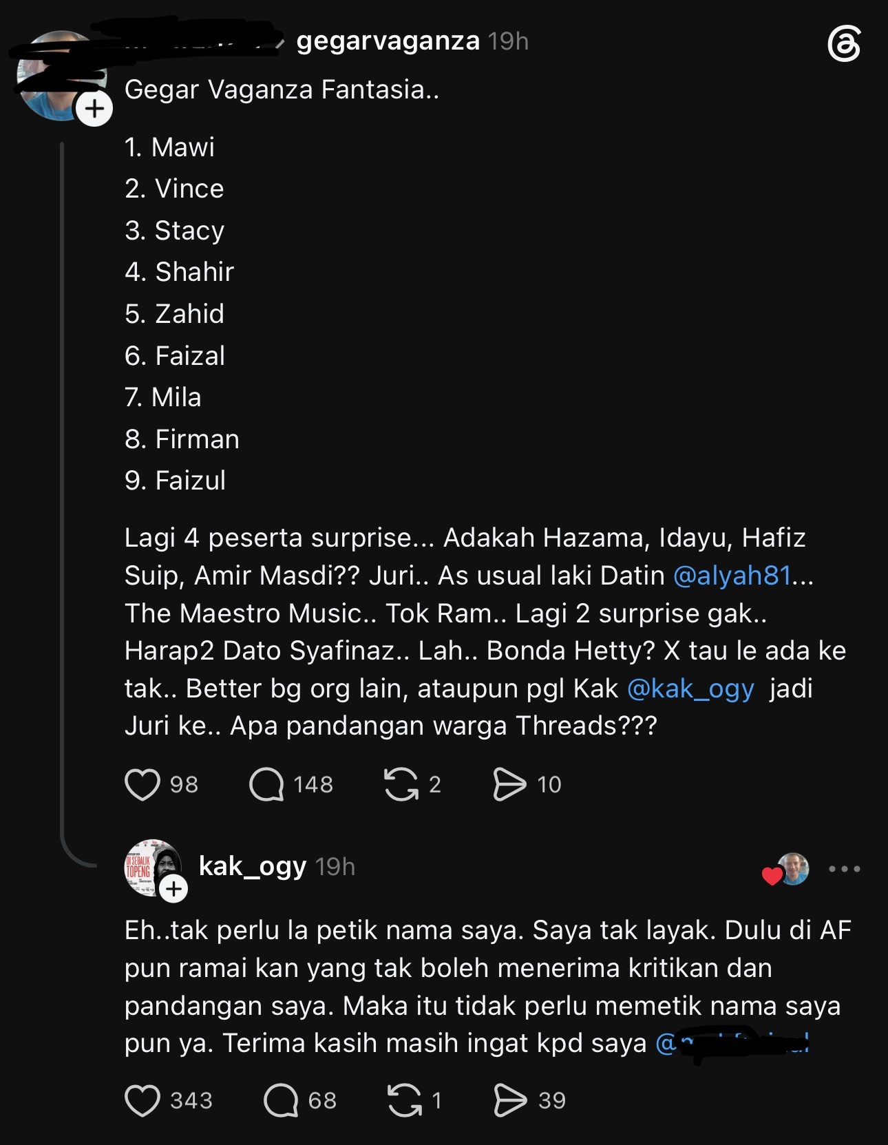 Sembilan Juara Akademi Fantasia Berentap Dalam Gegar Vaganza Fantasia