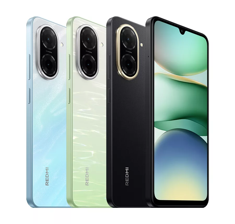 Render rasmi Redmi A5 dalam tiga warna biru, hijau dan hitam