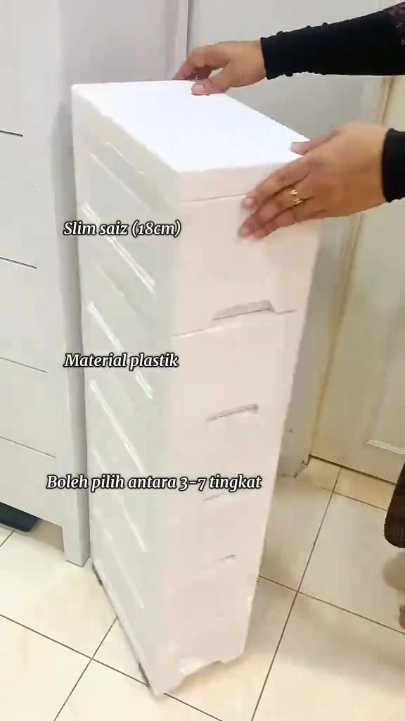 Rak & Almari Tudung Rumah Sewa: Drawer Slim 18cm, Kabinet Rail, Hanger & Box Grid — Muat Berapa Helai & Harga RM1.05