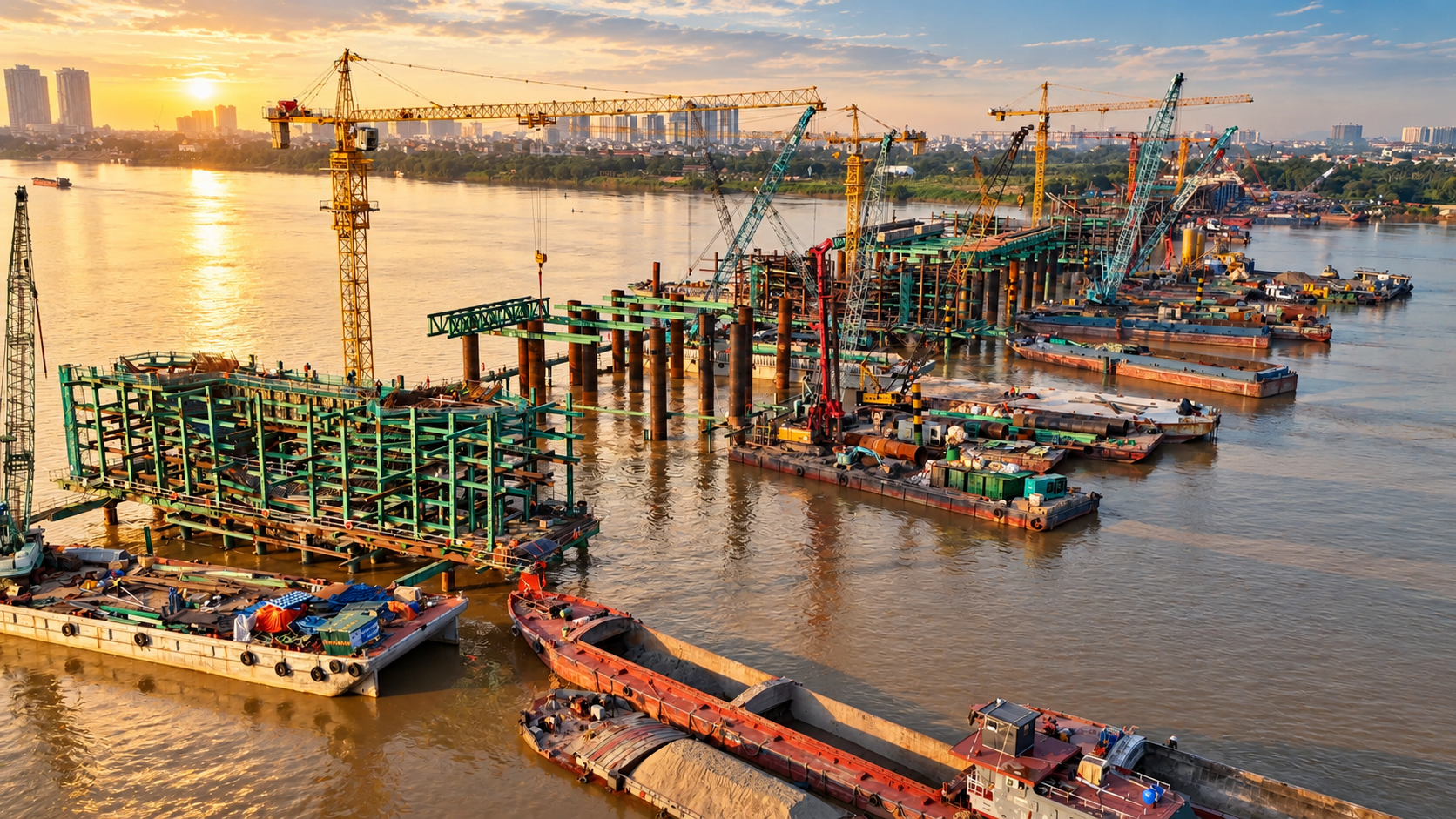 Bảy cầu sông Hồng tăng tốc nhưng mắc kẹt vì mặt bằng và vật liệu