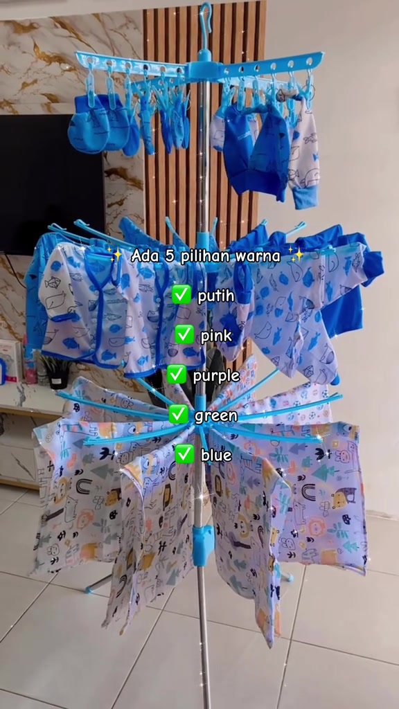 晾衣架画面标注5个颜色选择:putih白、pink粉、purple紫、green绿、blue蓝