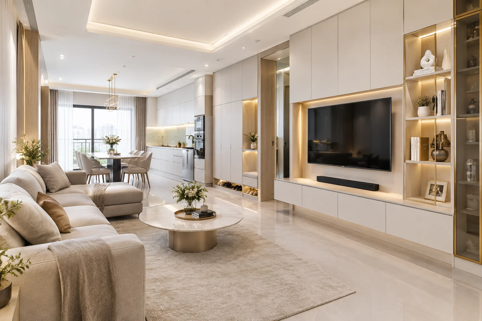 Nội thất liền tường và tủ âm tường định hình không gian sống hiện đại