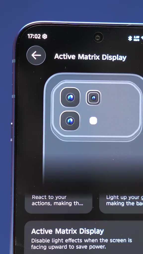 Paparan tetapan Active Matrix Display dengan imej bahagian belakang telefon NOTE 60 Pro