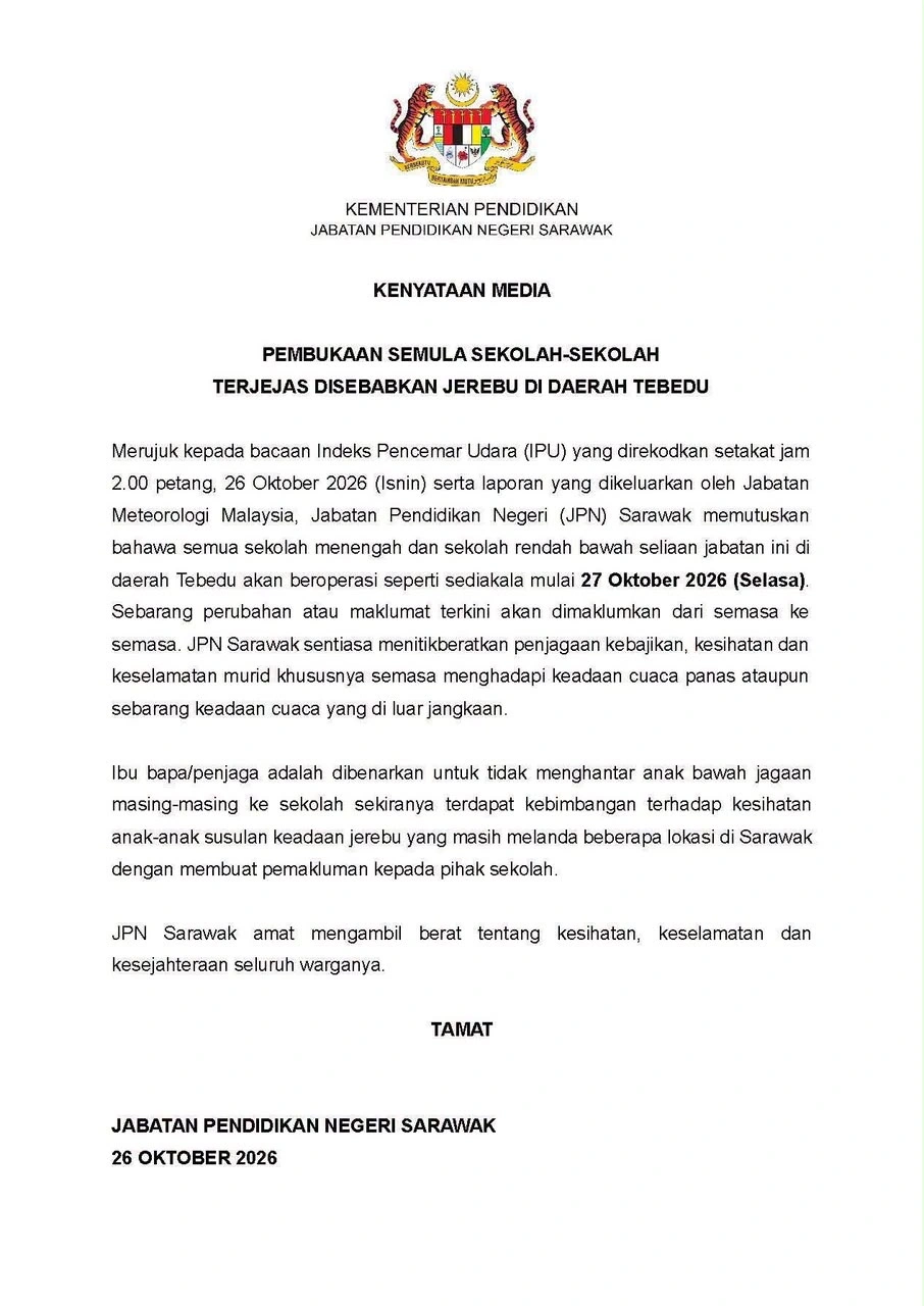 Jerebu di Tebedu: 27 Sekolah Ditutup, PdPR Diteruskan