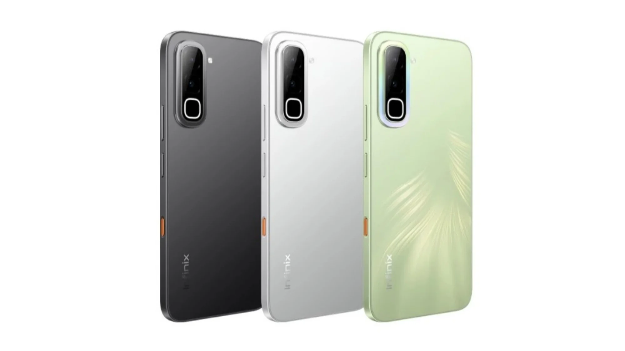 Tiga telefon HOT 70 dilihat dari belakang dalam warna gelap, kelabu cerah dan hijau lembut