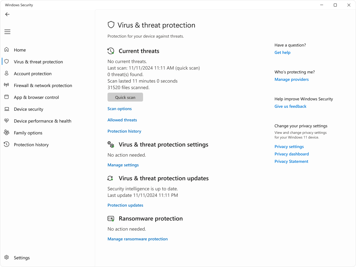 Paparan Windows Security daripada panduan Microsoft pada bahagian perlindungan virus dan ancaman