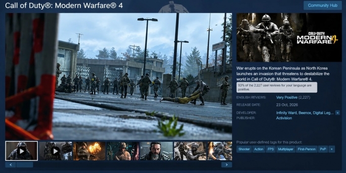 Call of Duty: Modern Warfare 4 đạt đánh giá Steam cao nhất