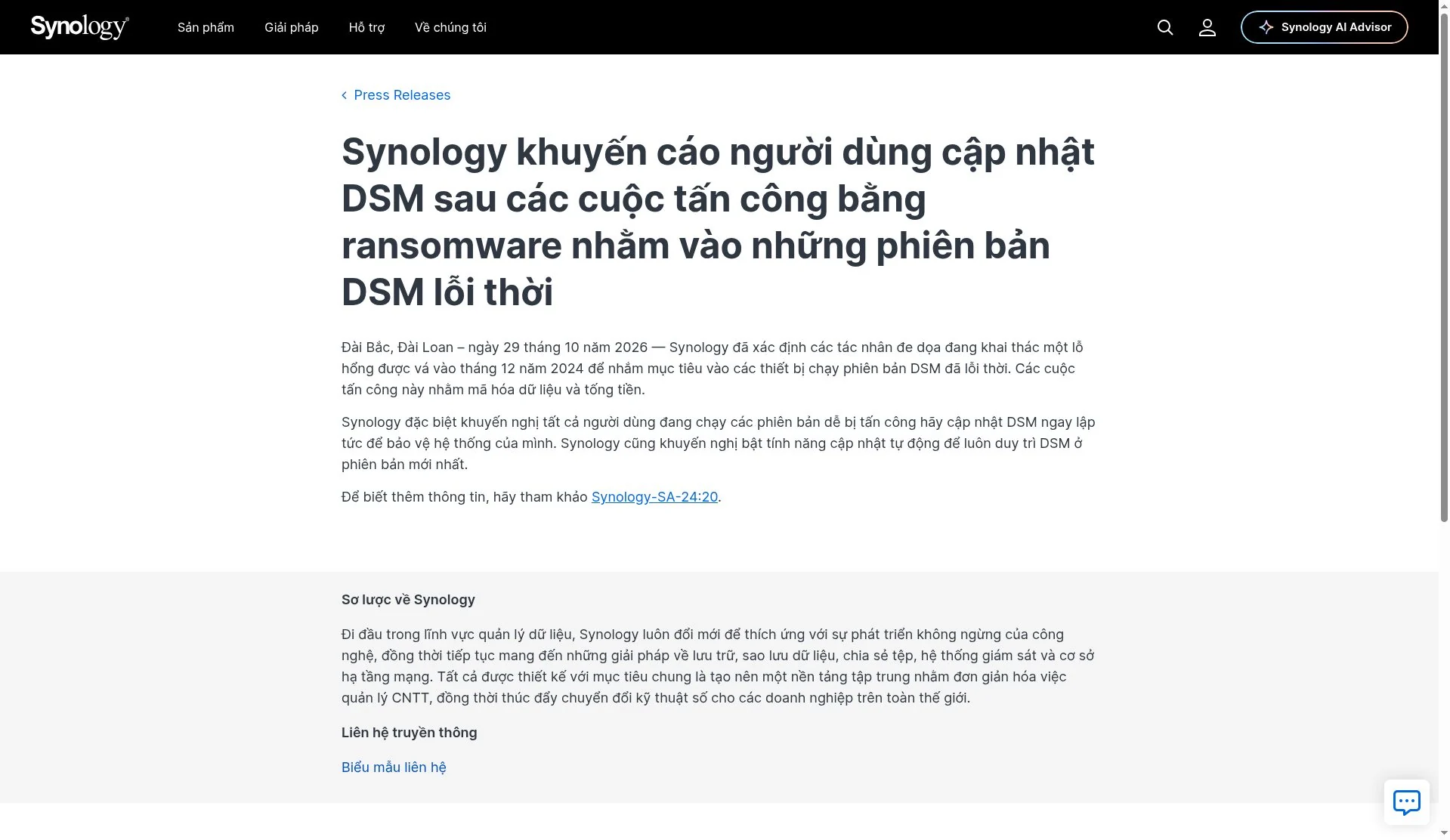 NAS Synology trước nguy cơ ransomware: Cần cập nhật gì?