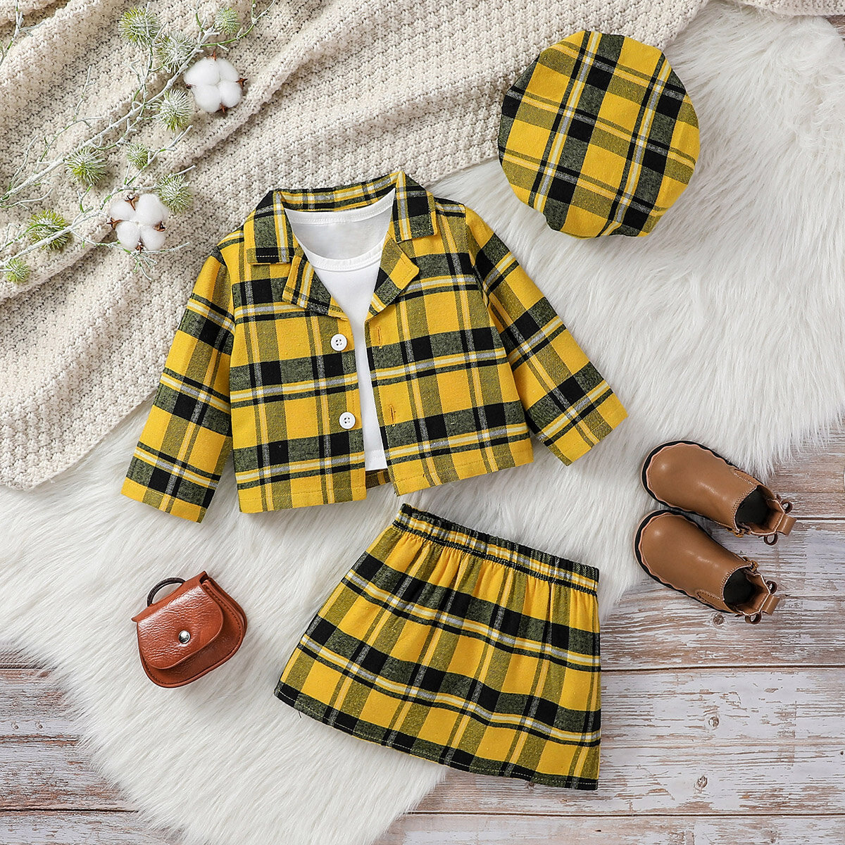 Drop 8.1%: Baby Girl Plaid Jacket Set
