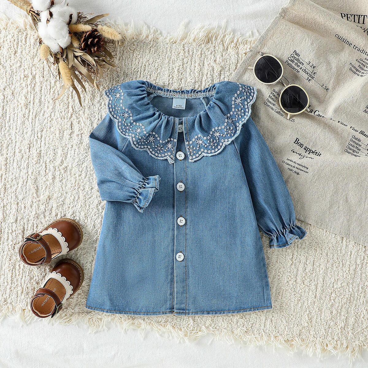 8.2% Drop: Girls Ruffle Denim Dress