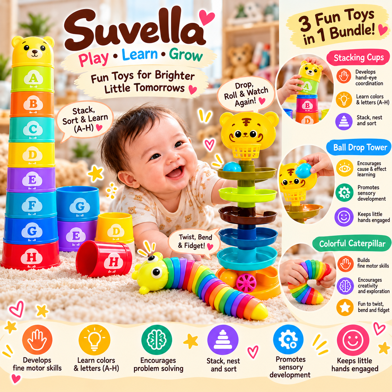 10% Drop: Suvella 3-in-1 Baby Toy Set
