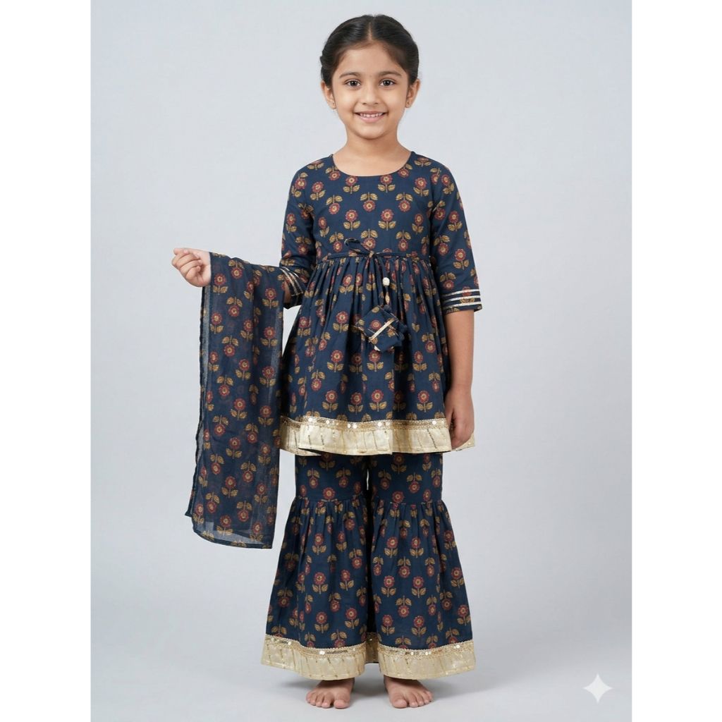 DEBAYU Girls Cotton Kurti with Sharara & Dupatta Set [Size 16 to 32] Malaysia